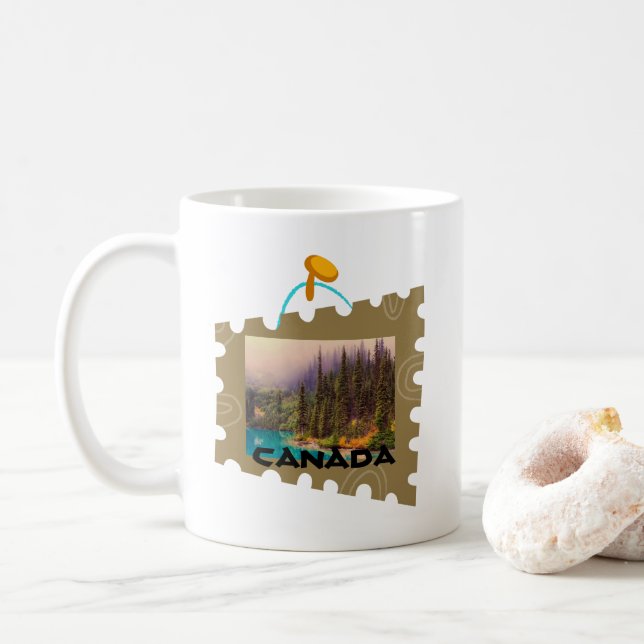 Scenic Northern Landscape in a Stamp Frame Coffee Mug (With Donut)