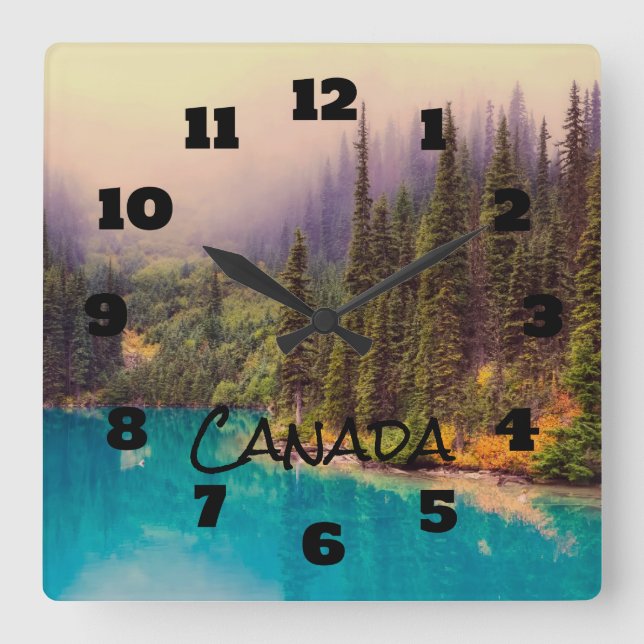 Scenic Northern Landscape Rustic Canada Square Wall Clock (Front)