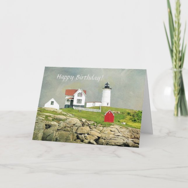 Scenic Nubble Lighthouse Happy Birthday Card (Front)