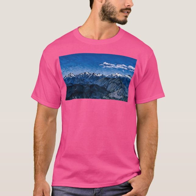 Scenic Olympic Mountains (Poly Art) Long T-Shirt (Front)