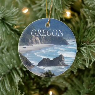 Scenic Oregon Coastline Photo Ceramic Tree Decoration