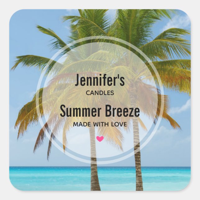 Scenic Palm Trees on a Tropical Beach Candle Biz Square Sticker (Front)