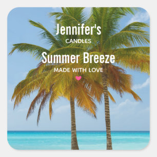 Scenic Palm Trees on a Tropical Beach Candle Biz Square Sticker