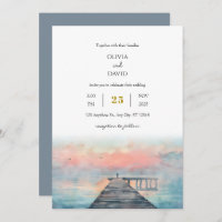 Scenic Pastel Dawn Fishing Pier Art Beach Wedding 
