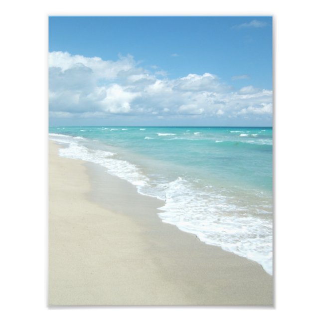 Scenic Peaceful White Sand, Blue Water Beach Photo (Front)