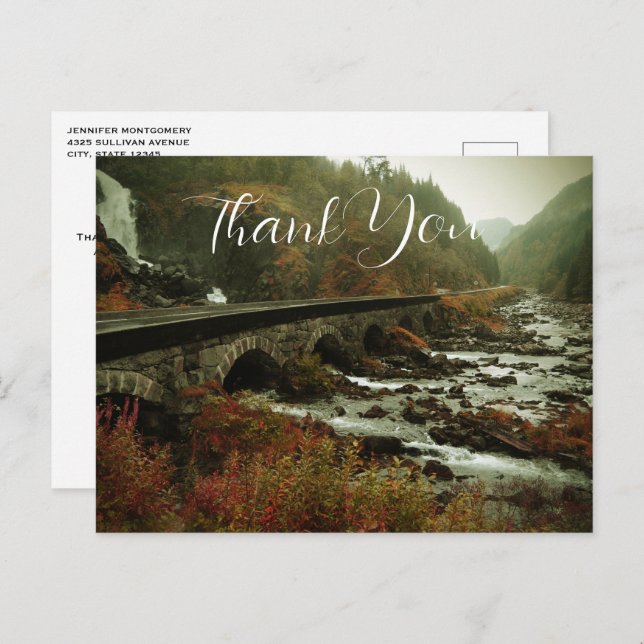 Scenic Photo Waterfalls and Forest Thank You Postcard (Front/Back)