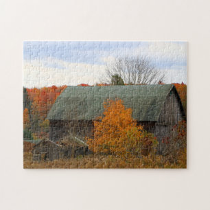 Scenic Picturesque Fall Colours Old Wood Farm Barn Jigsaw Puzzle