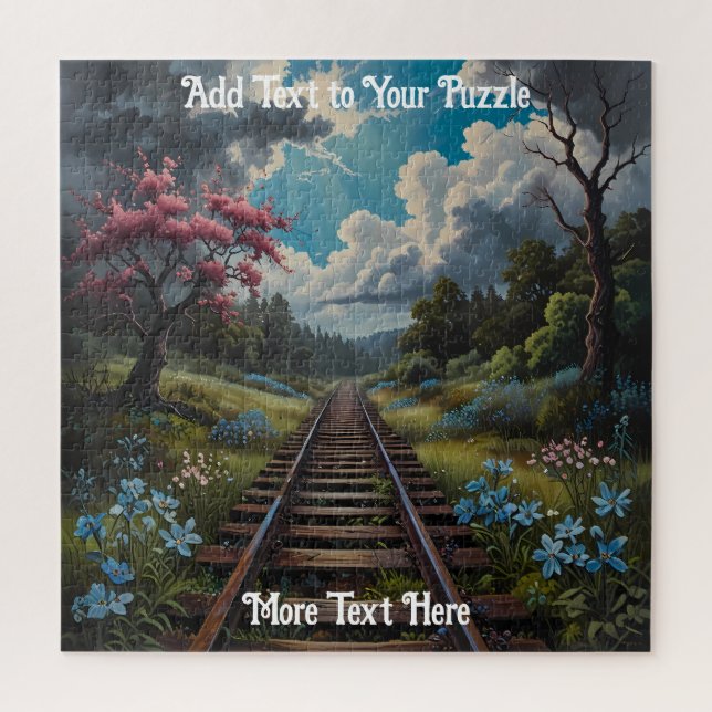 Scenic Railway Track Puzzle with Trees and Flowers (Vertical)