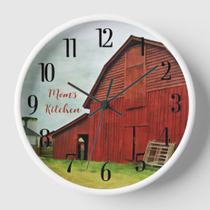 SCENIC RED RUSTIC BARN CLOCK