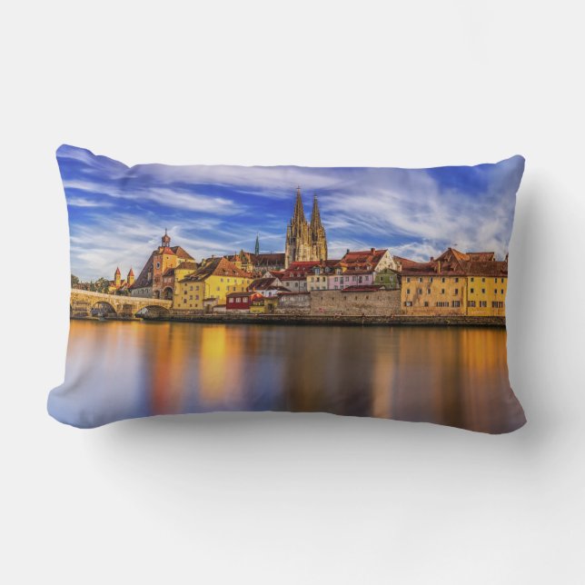 Scenic Regensburg River View  Lumbar Cushion (Front)