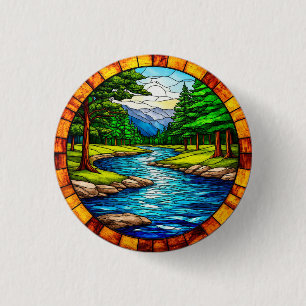 Scenic River and Forest Landscape 3 Cm Round Badge