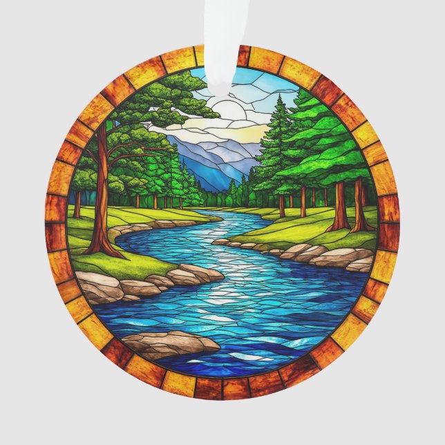 Scenic River and Forest Landscape Ornament (Front)