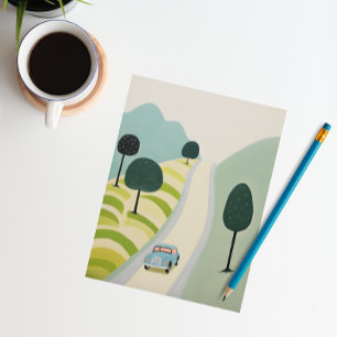 Scenic Road Trip Illustration Postcard