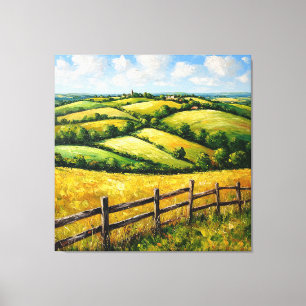 Scenic Rolling Hills with Wooden Fence Canvas Print