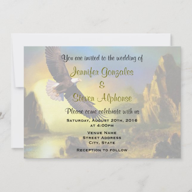 Scenic Rustic Bald Eagle Patriotic Wedding Invitation (Front)