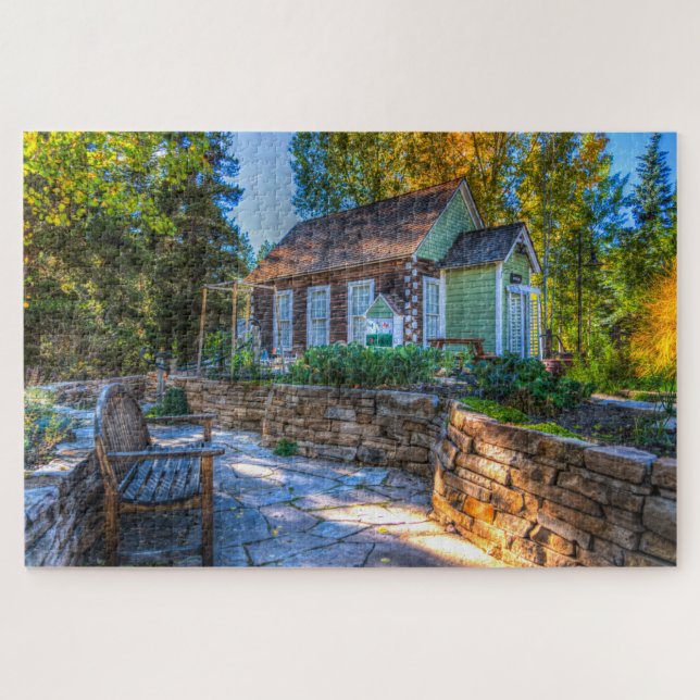 Scenic Rustic Cottage Garden Bench Woodlands Jigsaw Puzzle (Horizontal)