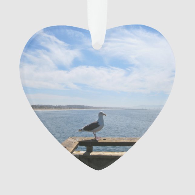 Scenic Seagull Acrylic Heart Ornament (Front)