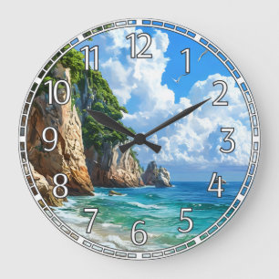 Scenic Seaside Landscape Large Clock