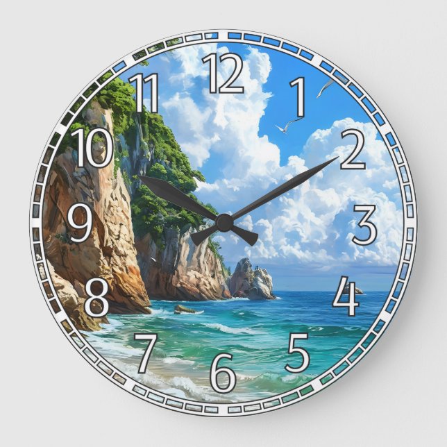 Scenic Seaside Landscape Large Clock (Front)