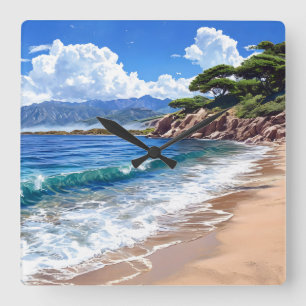 Scenic Seaside Landscape. Square Wall Clock