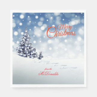 Scenic Snow and Christmas trees - Personalize Napkin