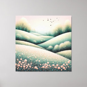 Scenic Spring Hills with Blooming Trees Canvas Print