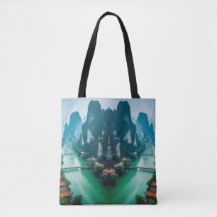 Scenic Stroll – Emerald River & Mountain View Tote Bag