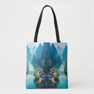 Scenic Stroll – Emerald River & Mountain View Tote Bag