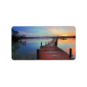 Scenic Sunrise Lake Jetty Pier Label