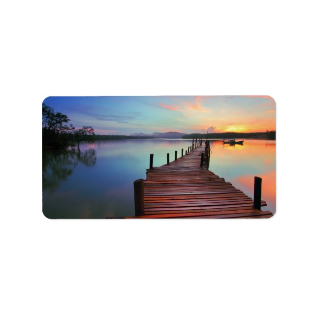 Scenic Sunrise Lake Jetty Pier Label (Front)