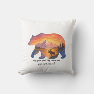 Scenic Sunset Bear Throw Pillow