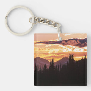 Scenic Sunset Mountains Jungle Pine trees Fall Jig Key Ring