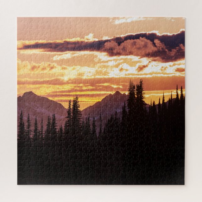 Scenic Sunset Mountains Jungle Pine trees Fall Jigsaw Puzzle (Vertical)