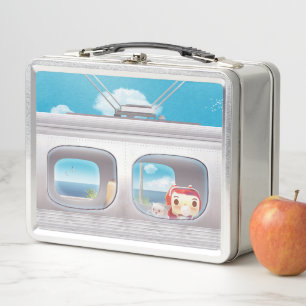 Scenic Train Ride: Bunny Girl & Cat Window Seat Metal Lunch Box