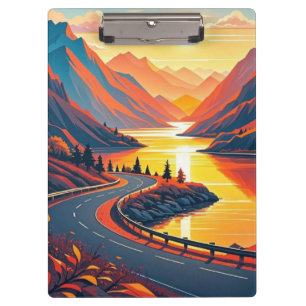 Scenic travel on winding road, sunsets clipboard