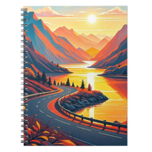 Scenic travel on winding road, sunsets notebook