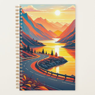 Scenic travel on winding road, sunsets planner