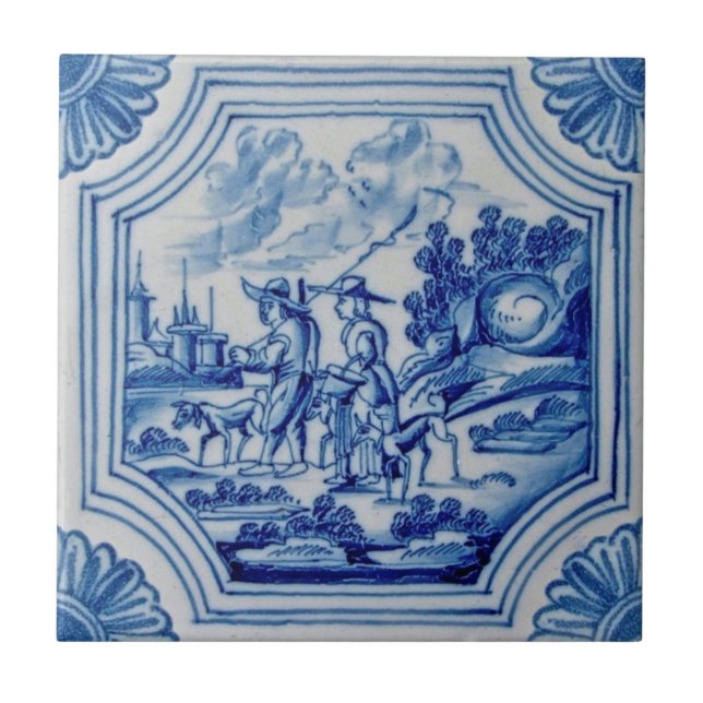Scenic Travelers Animals Blue Delft Wall Tile (Front)