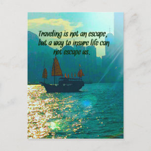 Scenic Travelling Quote Victoria Harbour with Boat Postcard