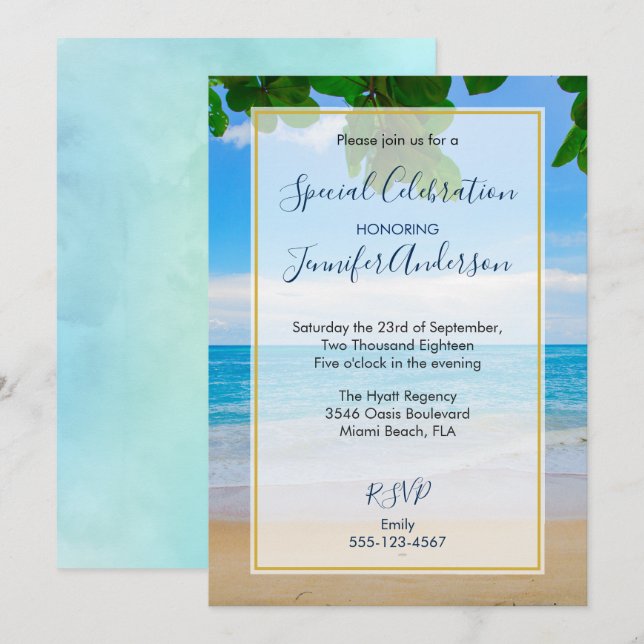 Scenic Tropical Beach Party Invitation (Front/Back)