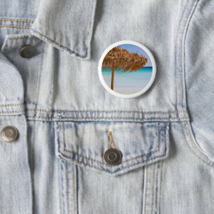 Scenic Tropical Beach with Straw Umbrella 6 Cm Round Badge