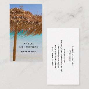 Scenic Tropical Beach with Straw Umbrella Business Card