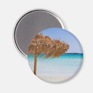 Scenic Tropical Beach with Straw Umbrella Magnet
