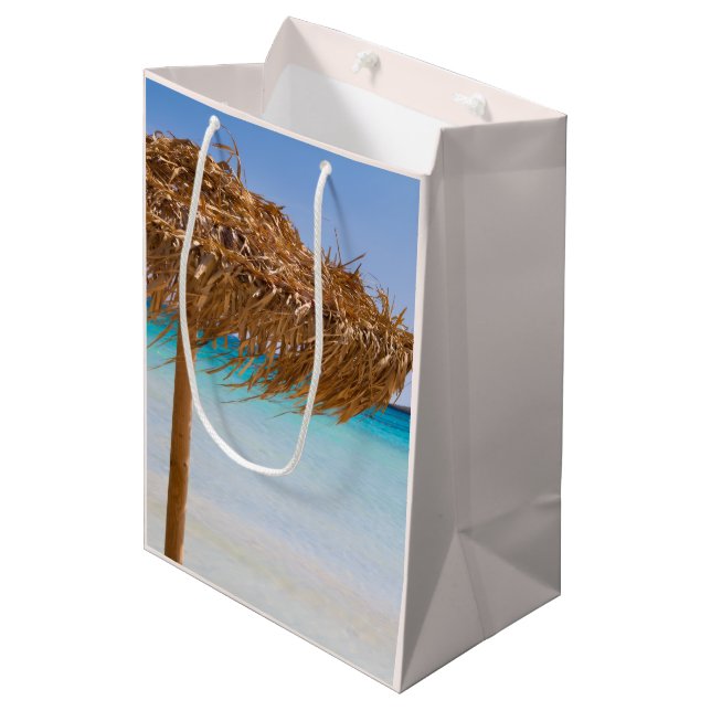Scenic Tropical Beach with Straw Umbrella Medium Gift Bag (Front Angled)