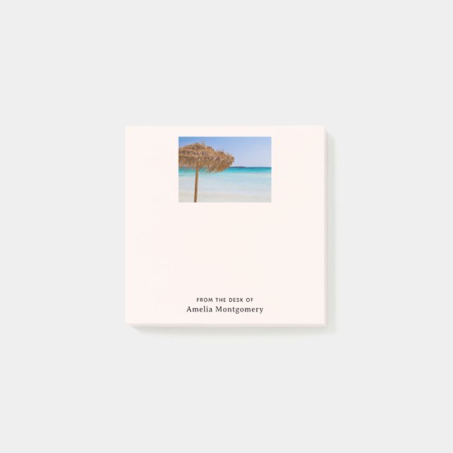 Scenic Tropical Beach with Straw Umbrella Post-it Notes (Front)