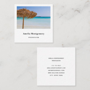 Scenic Tropical Beach with Straw Umbrella Square Business Card