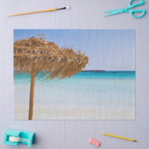 Scenic Tropical Beach with Straw Umbrella Tissue Paper