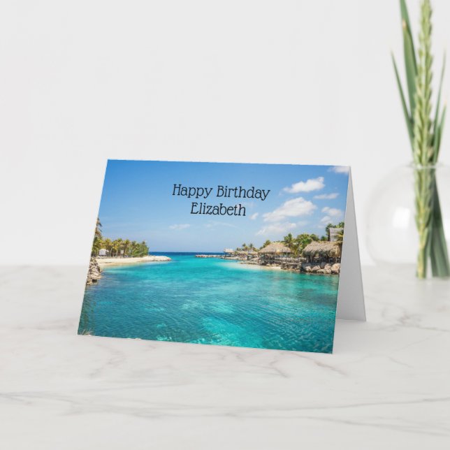 Scenic Tropical Beach with Thatched Huts Photo Card (Front)