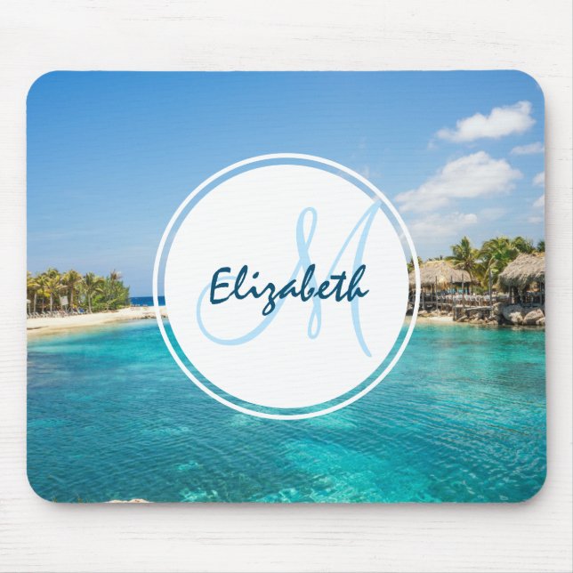 Scenic Tropical Beach with Thatched Huts Photo Mouse Mat (Front)