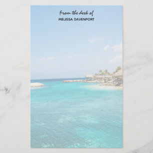 Scenic Tropical Beach with Thatched Huts Photo Stationery